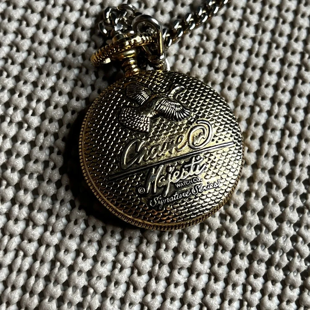 Phillip Crowe Majestic Watch Co Pocket Watch Deer Buck Two Tone Quartz Chain